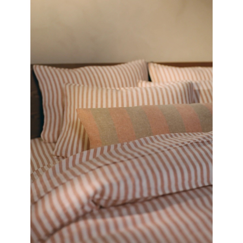 BROOKLINEN Washed European Linen Lumbar Pillow Cover - Coral And Terra In Orange